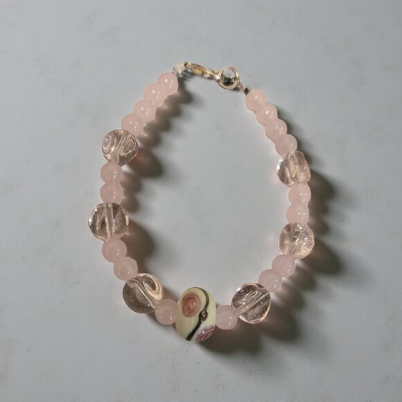 PInk lampwork bead bracelet  7 inches ~ - Picture 2 of 2